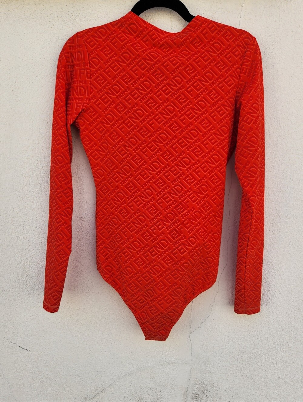 FENDI x SKIMS Red Long Sleeve All Over Logo Mock Neck Bodysuit - Picture 4 of 5